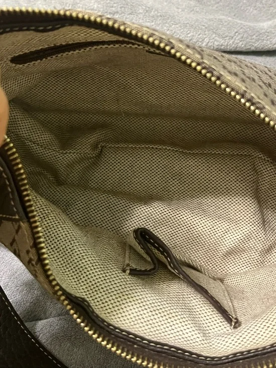 Dooney & Bourke Brown Logo Canvas Shoulder Bag with Dark Brown Trim - Picture 14 of 16